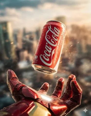Iron Man Coca-Cola — Nano Banana 2 AI Prompt: [ { "concept_id": "iron_man_coke", "visual_breakdown": { "focus_object": "Coca-C...