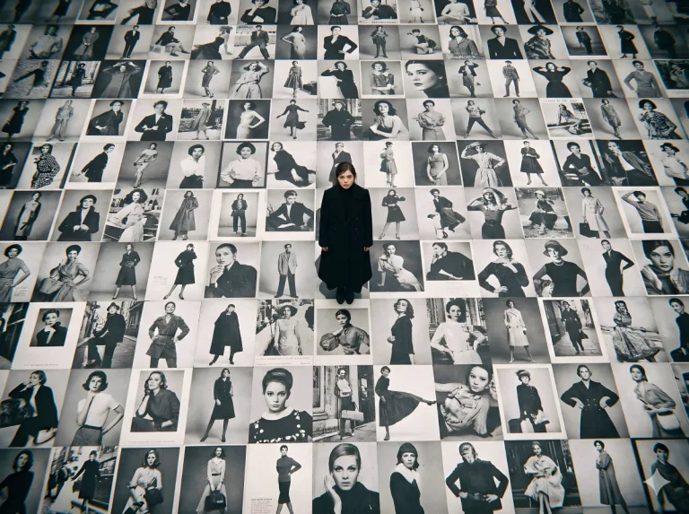 Model Standing on Black & White Billboards