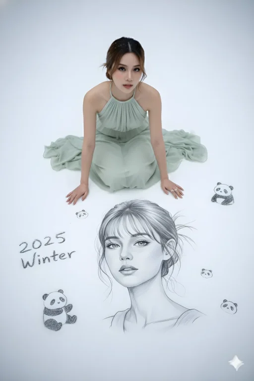 Girl Pencil Sketch in Winter