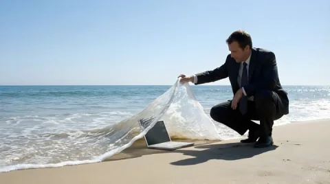 Lift a wave like a carpet — Nano Banana 2 AI Prompt: A [SUBJECT] is crouching on the beach, lifting a wave like a carpet to reveal a...