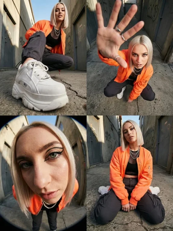 High-fashion photography with an ultra-wide-angle perspective
