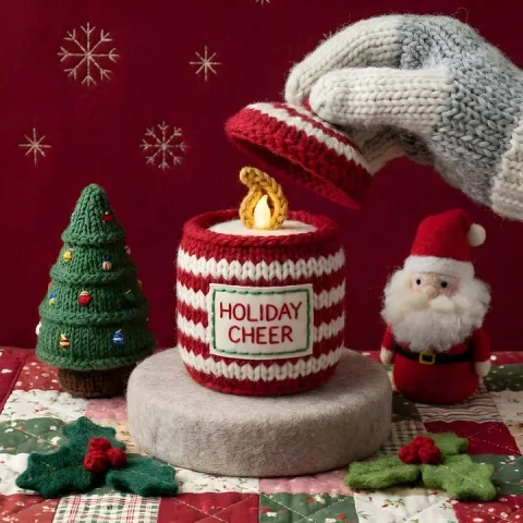 Handcrafted Miniature World of Plush Textiles — Nano Banana 2 AI Prompt: "A soft beauty still life inside a miniature world handcrafted entirely from yar...