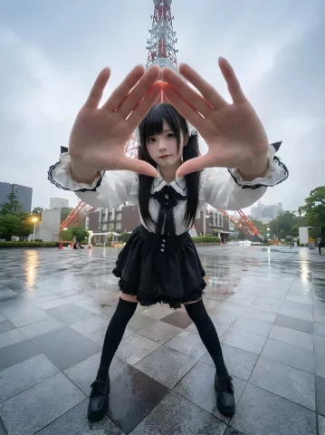 Generate Nine-Grid of Character Poses — Nano Banana 2 AI Prompt: At the location of "Tokyo Tower", create an image based on the current local atm...