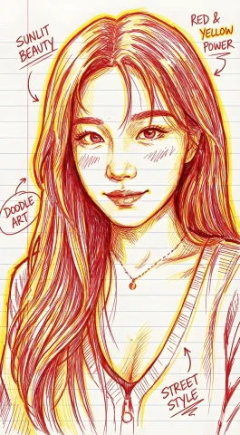 Red and Yellow Hand-Drawn Portrait Illustration — Nano Banana 2 AI Prompt: Use my uploaded image. Generate a hand-drawn portrait illustration in red and ye...