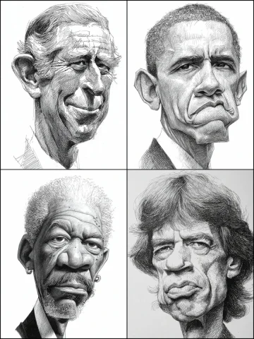Black and White Sketch Hand-Drawn Comics — Nano Banana 2 AI Prompt: [Style] Type: hand-drawn caricature. Technique: cross-hatching, fine ink lines....