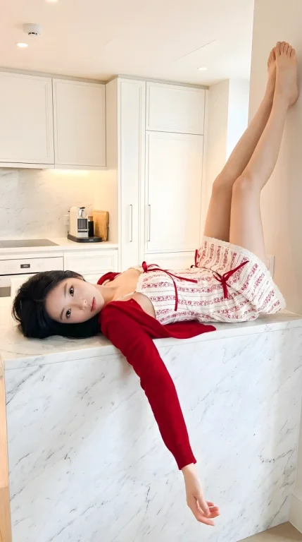 Girl Leaning on Counter