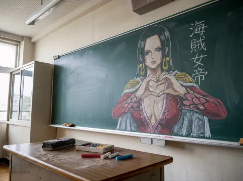 Chalkboard Art - Pirate Empress — Nano Banana 2 AI Prompt: [Intent] Photorealistic documentation of a specific chalkboard art piece featuri...