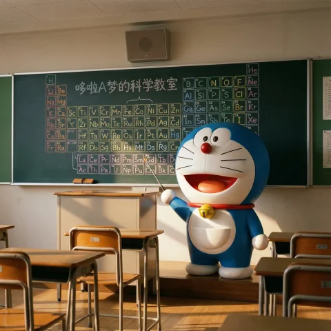 Doraemon Giving a Lecture — Nano Banana 2 AI Prompt: I want an ultra-realistic photo, but with a slightly surreal touch. It should fe...