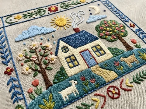 Embroidery Illustration Style — Nano Banana 2 AI Prompt: A handcrafted illustration that simulates traditional embroidery using colorful...