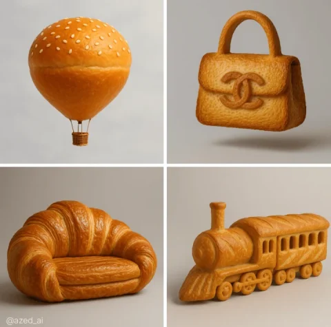 Bread Morphology — Nano Banana 2 AI Prompt: A highly realistic sculpture of a [object], made entirely from [bread type] with...