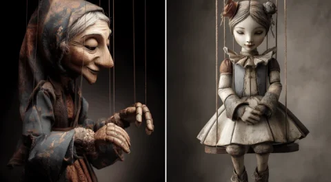 Czech Puppet Style — Nano Banana 2 AI Prompt: Hand-Carved Wooden Puppet (Czech Marionette Style) A hand-carved wooden marionet...
