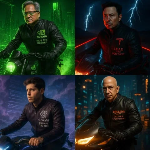 Brand Leadership Riding — Nano Banana 2 AI Prompt: A cinematic 1:1 scene featuring the iconic leader of [Brand Name] riding a futur...