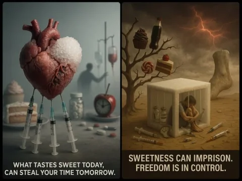 Simple Input, Impactful Image Creation — Nano Banana 2 AI Prompt: Create a surrealistic image about diabetes that conveys the message in a powerfu...