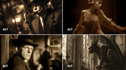 Silent Film Scene — Nano Banana 2 AI Prompt: [SUBJECT] depicted in a Sepia-Toned Silent Film Scene, evoking the drama and exp...