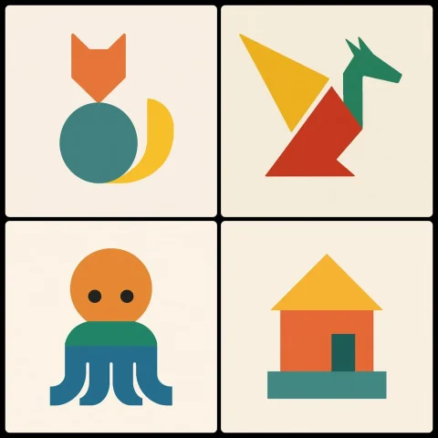 Three Shapes and Three Colors — Nano Banana 2 AI Prompt: Create a minimalist image of a [SUBJECT] using three geometric shapes, using a d...
