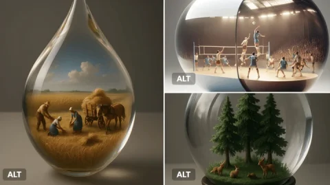 Miniature 3D World in Transparent Container — Nano Banana 2 AI Prompt: A giant [transparent or glossy] [object/container] with a miniature 3D diorama i...
