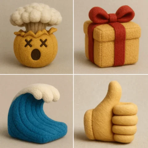 Plush Emoji Forms — Nano Banana 2 AI Prompt: Recreate this [insert emoji] using the parameters from the JSON provided. { "sty...