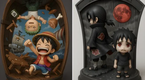 Cute Clean Diorama Base — Nano Banana 2 AI Prompt: Highly detailed 3D-rendered chibi figurine diorama of [Character A] and [Charact...