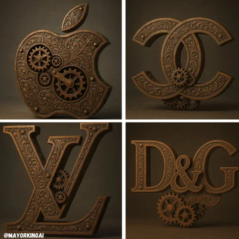 3D Steampunk Logo — Nano Banana 2 AI Prompt: 3D sculpted logo of [LOGO NAME], in a steampunk style, made of aged brass and ox...