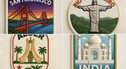 Urban Embroidery Sticker Photo — Nano Banana 2 AI Prompt: Create a close-up, square-format (1:1) photo of an embroidered patch inspired by...