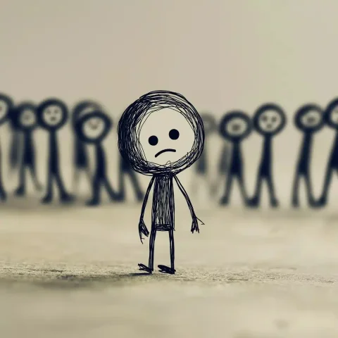 Stick Figures of Isolation — Midjourney v6 AI Prompt: use stick figures to depict how lonely and rejected someone can feel for being d...