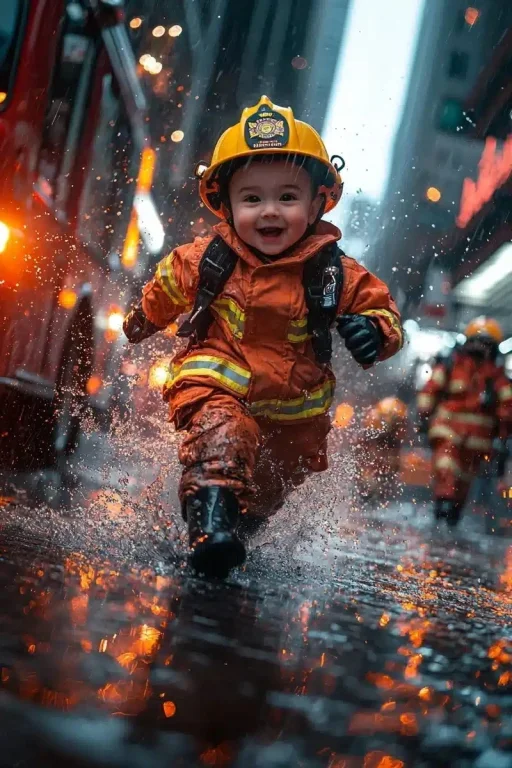 Hyperrealistic Baby Firefighter Action