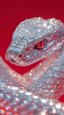 Diamond-Encrusted Snake Design — Midjourney v6 AI Prompt: A snake with diamonds all over its body, sparkling with gem like eyes, shining l...