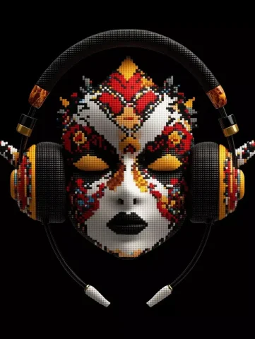 Polish Folk Headphones Pattern — Midjourney v6 AI Prompt: A modern cross stitch pattern of headphones with traditional Polish folk ornamen...