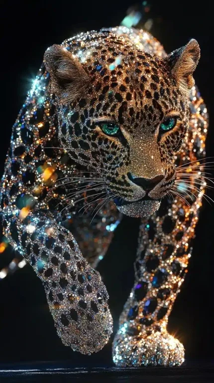 Crystal Leopard in Diamonds