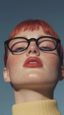 Hyper-Realistic Fashion Portrait — Midjourney v6 AI Prompt: A bold, high-fashion close-up portrait of a young woman with red hair and freckl...
