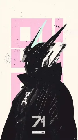 Monochromatic Gundam Collage — Midjourney v6 AI Prompt: monochromatic textured paper collage, typographic, menacing, gundam poster, spra...