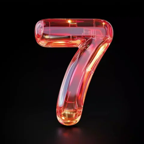 Glossy 3D Floating 7 — Midjourney v6 AI Prompt: Create a 3D image of the number '7' in a transparent glass style with a glossy a...