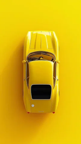 Low Poly Yellow Ferrari — Midjourney v6 AI Prompt: A game asset of a ferrari roma seen from above, in a small scale like a Micro Ma...