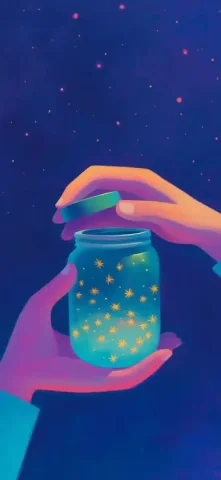 Chalk Sketch of Chibi Hands with Fireflies — Midjourney v6 AI Prompt: intricate detailed iridescent, little cute chibi, chalk sketch of hands holding...