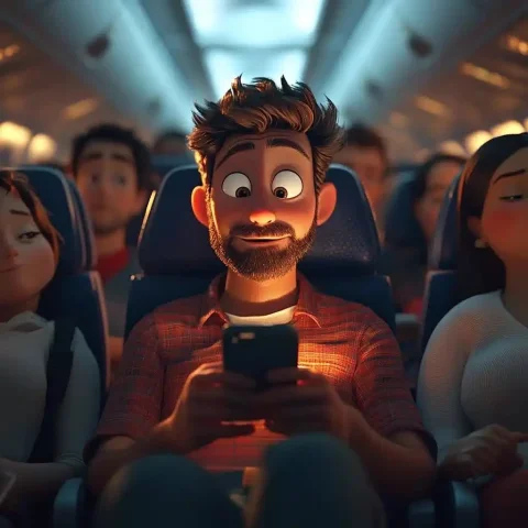 3D Pixar Flight Scene — Midjourney v6 AI Prompt: 3D Disney Pixar animation style.3D Disney Pixar animation style.bird eye view. O...