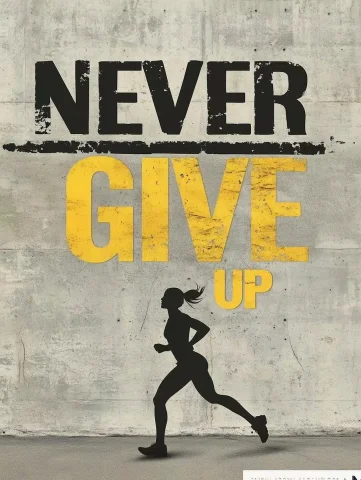 Bold Typography on Concrete — Midjourney v6 AI Prompt: A motivational poster with the words "NEVER GIVE UP" written in bold, black lett...