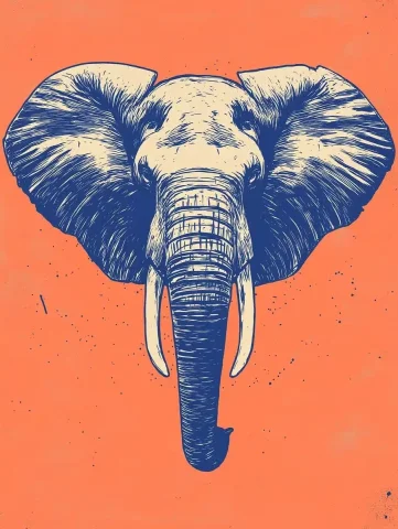 Gritty Elephant on Orange — Midjourney v6 AI Prompt: Create a minimalist, hand-drawn illustration on a solid orange background. The c...