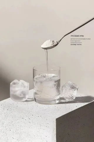 Hyper-Realistic Beverage Poster — Midjourney v6 AI Prompt: A product poster for " mixed into your everyday routine." The text is placed on...