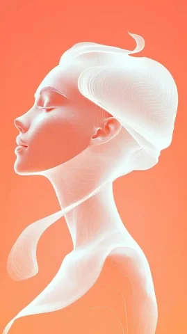 Minimalist Coral Silhouette Design — Midjourney v6 AI Prompt: minimalist female profile silhouette in coral peach gradient, modern abstract de...
