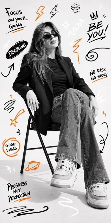 Social Media Post - B&W Studio Portrait with Doodle Graffiti