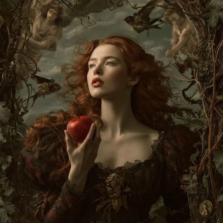 Girl With Red Apple and Vine Angels