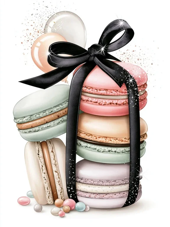 Pastel Macarons With Black Velvet Ribbon