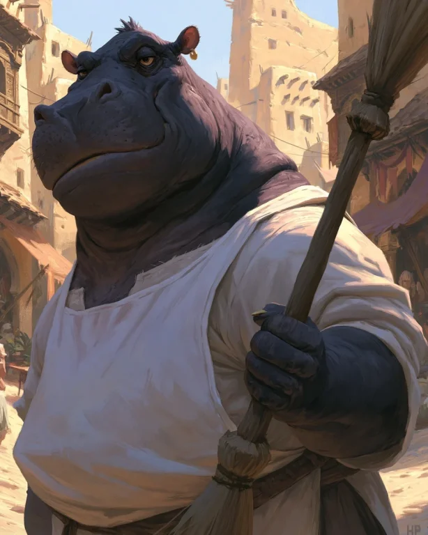 Tired Hippo Merchant of the Bazaar