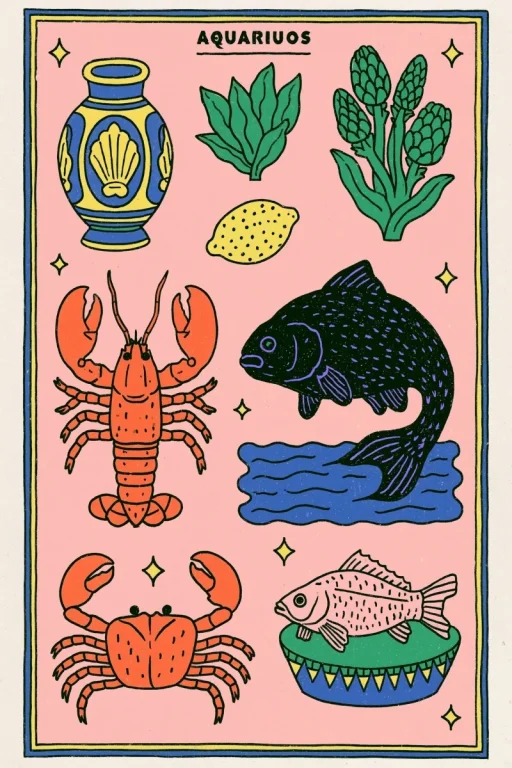 Retro Aquarius Astrology Poster
