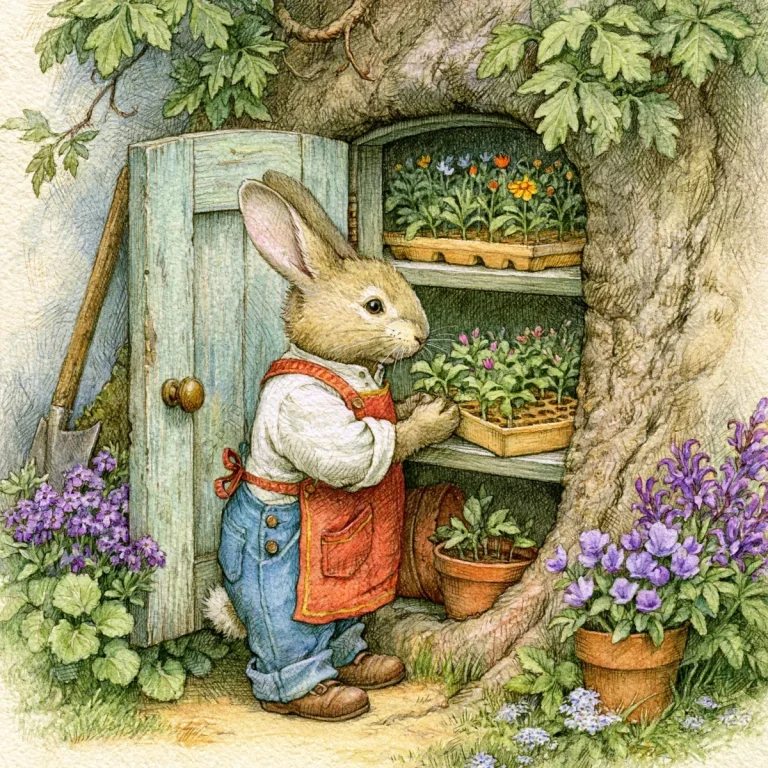 Bunny Gardener in Tree Greenhouse