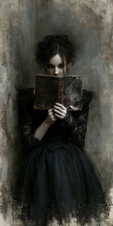 Dark Academia Reader in Shadowy Library