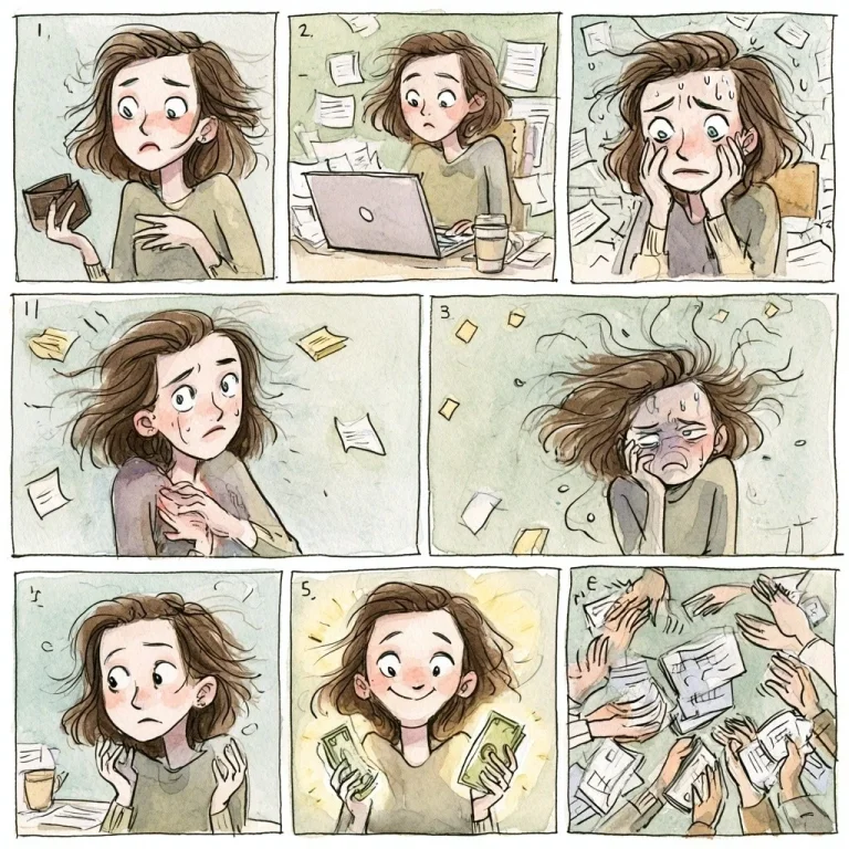 Corporate Burnout Watercolor Comic Strip