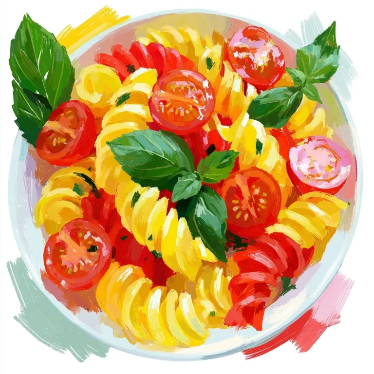 Colorful Pasta Plate Brush Illustration