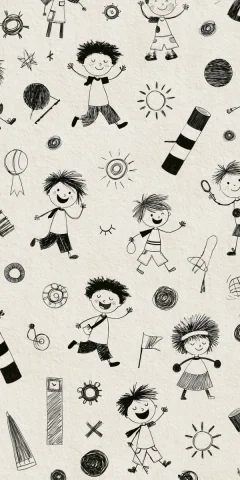 Scribbled Kids Play Pattern — Midjourney v6 AI Prompt: black and white kids play pattern, basic scribble and line drawing on texrtured...