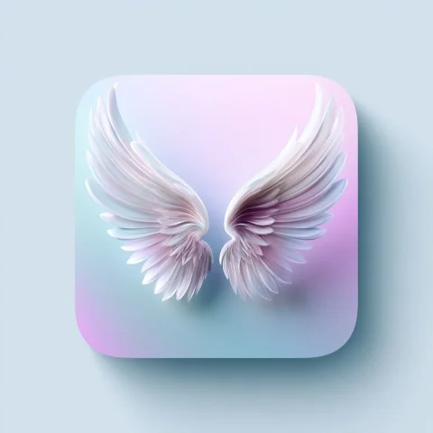 Pastel Angel Wings Wellness Icon — Midjourney v6 AI Prompt: luxury wellness app icon, soft pastel blue pink gradient background with smooth...